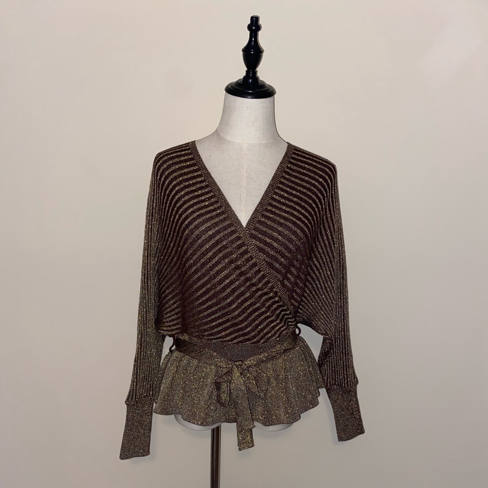 Brown & Gold V-Neck Sweater